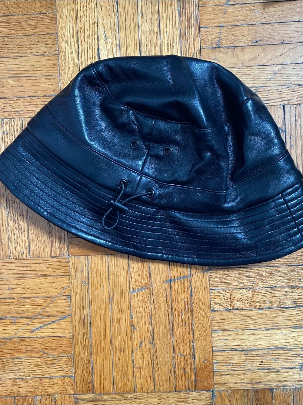 Never-Worn '90s-Esk Black Leather Bucket Hat from French Brand Avec Les Filles